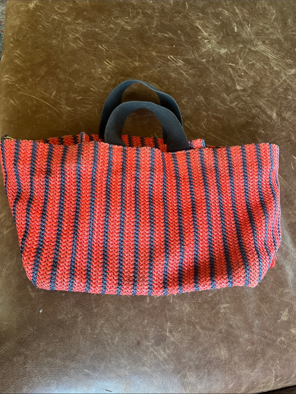 Claire V Red & Navy Striped Woven Tote Bag